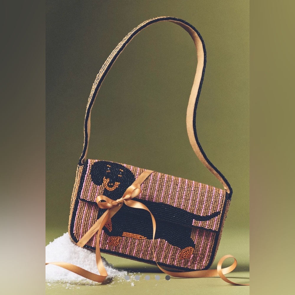 New Anthropologie Fiona Beaded Dachshund Design Shoulder Bag - Picture 4 of 7